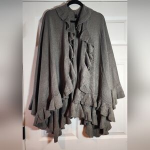 Elegant Gray Ruffled Women's Shawl Sweater One Size